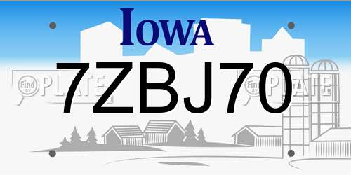 7ZBJ70 Iowa License Plate
