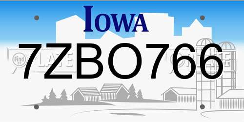 7ZBO766 Iowa License Plate