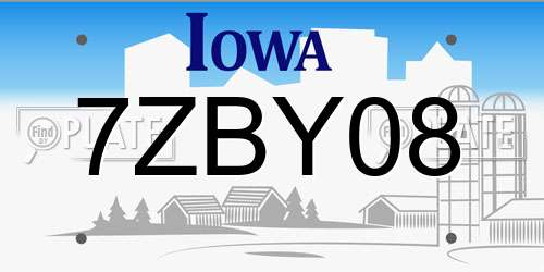 7ZBY08 Iowa License Plate