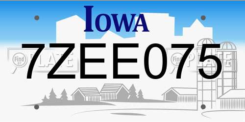 7ZEE075 Iowa License Plate
