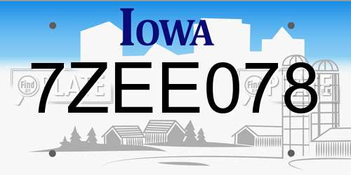7ZEE078 Iowa License Plate