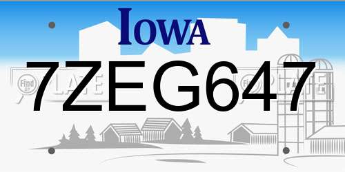 7ZEG647 Iowa License Plate