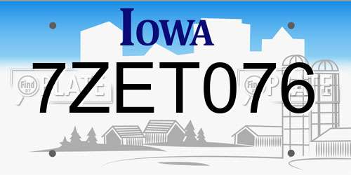 7ZET076 Iowa License Plate