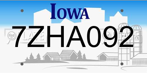 7ZHA092 Iowa License Plate
