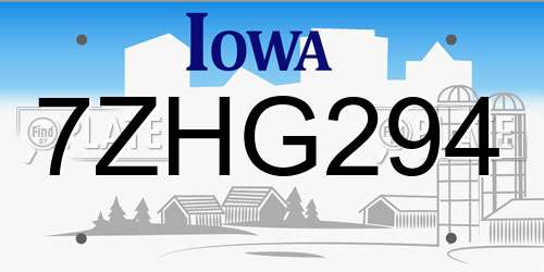 7ZHG294 Iowa License Plate