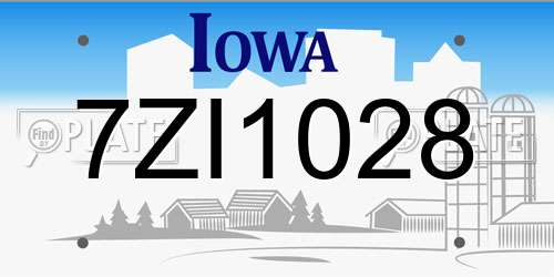 7ZI1028 Iowa License Plate