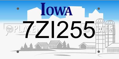 7ZI255 Iowa License Plate