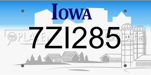 7ZI285 Iowa License Plate