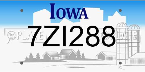 7ZI288 Iowa License Plate