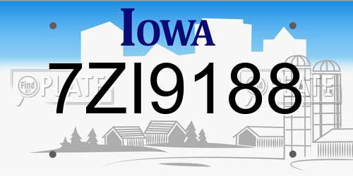 7ZI9188 Iowa License Plate