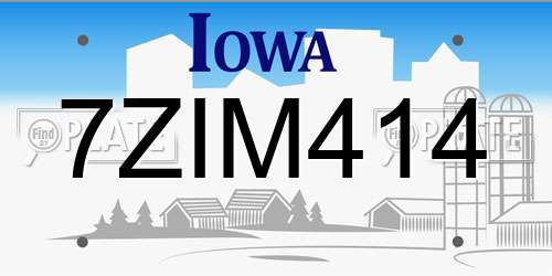 7ZIM414 Iowa License Plate