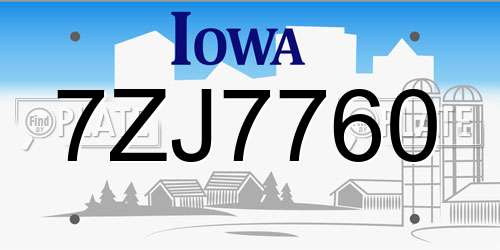 7ZJ7760 Iowa License Plate
