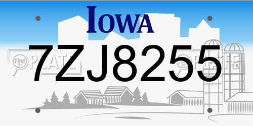 7ZJ8255 Iowa License Plate
