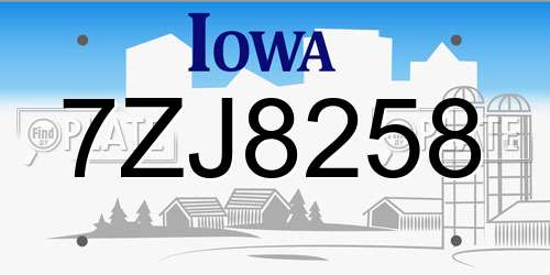 7ZJ8258 Iowa License Plate