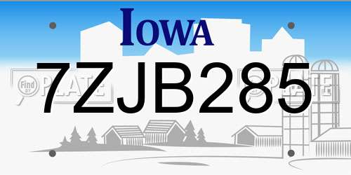 7ZJB285 Iowa License Plate