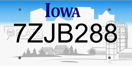 7ZJB288 Iowa License Plate