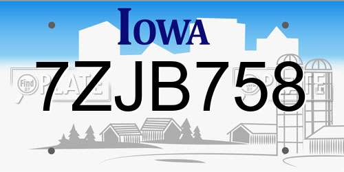 7ZJB758 Iowa License Plate