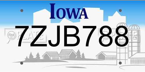 7ZJB788 Iowa License Plate