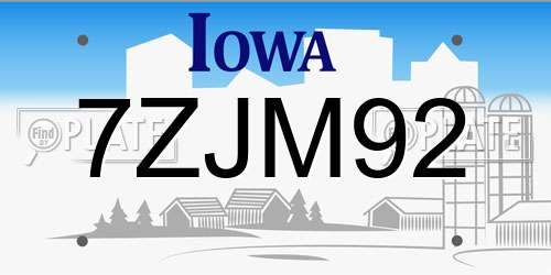 7ZJM92 Iowa License Plate