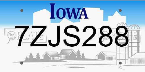7ZJS288 Iowa License Plate