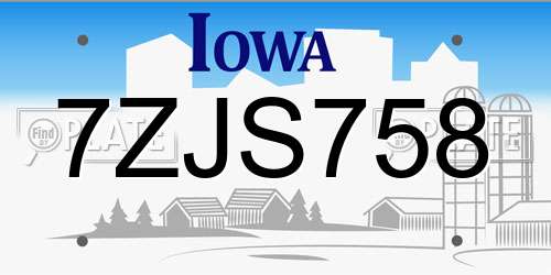 7ZJS758 Iowa License Plate