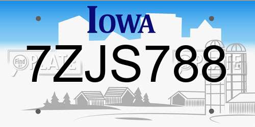 7ZJS788 Iowa License Plate