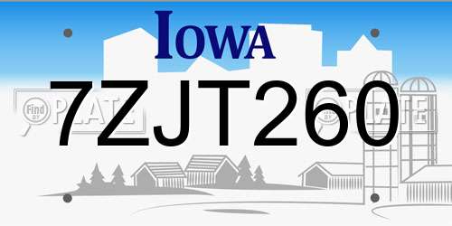 7ZJT260 Iowa License Plate