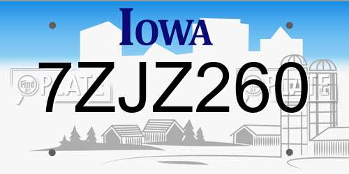 7ZJZ260 Iowa License Plate