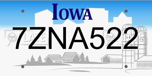 7ZNA522 Iowa License Plate
