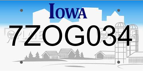 7ZOG034 Iowa License Plate
