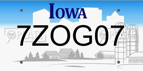 7ZOG07 Iowa License Plate