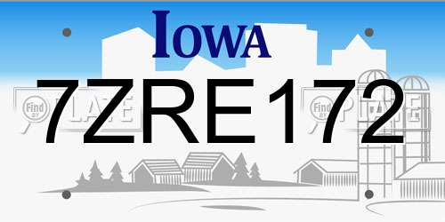 7ZRE172 Iowa License Plate