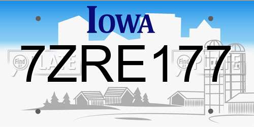 7ZRE177 Iowa License Plate
