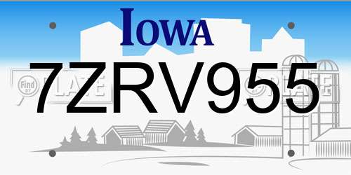 7ZRV955 Iowa License Plate