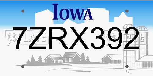 7ZRX392 Iowa License Plate