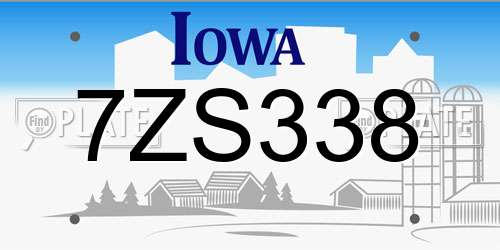 7ZS338 Iowa License Plate
