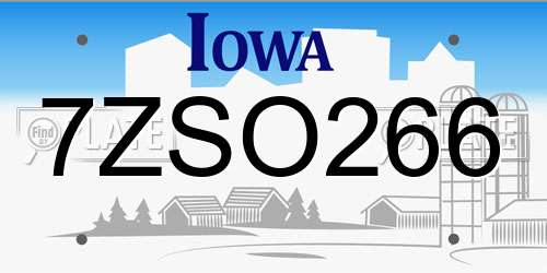 7ZSO266 Iowa License Plate