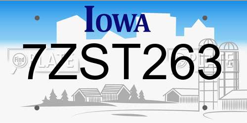 7ZST263 Iowa License Plate