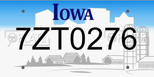 7ZT0276 Iowa License Plate