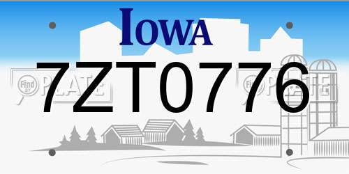 7ZT0776 Iowa License Plate
