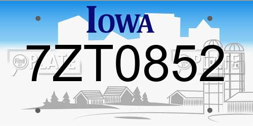 7ZT0852 Iowa License Plate