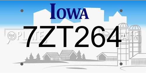 7ZT264 Iowa License Plate