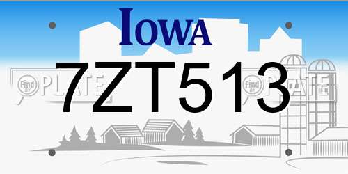 7ZT513 Iowa License Plate