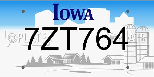 7ZT764 Iowa License Plate