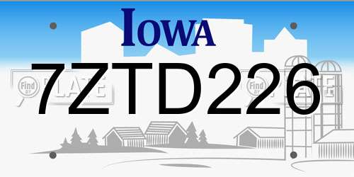 7ZTD226 Iowa License Plate