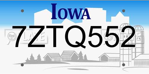 7ZTQ552 Iowa License Plate