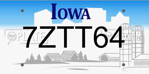 7ZTT64 Iowa License Plate