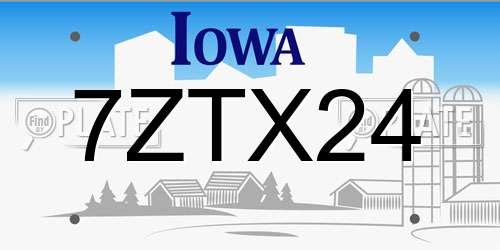 7ZTX24 Iowa License Plate
