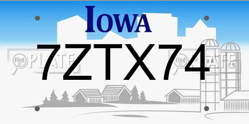7ZTX74 Iowa License Plate