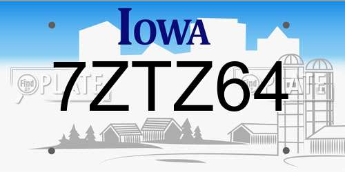 7ZTZ64 Iowa License Plate